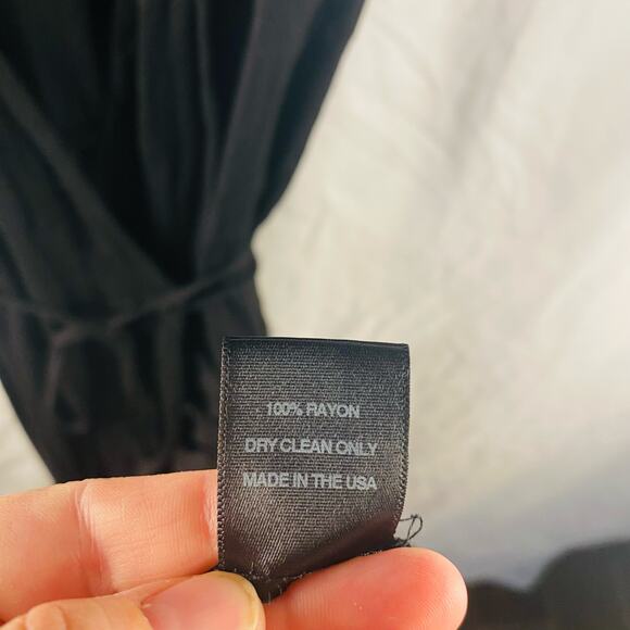 Loyd Ford Black Rayon Ruffle Wrap Midi Dress Size Small Minimalist Luxury - Picture 7 of 8